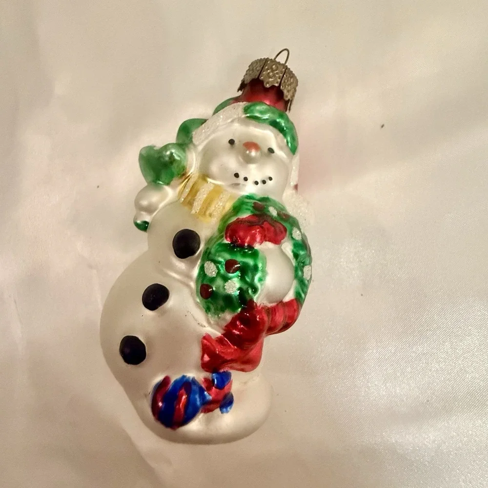 Vintage inge Glass Christmas Ornament Frosty The‎ Snow Man OWC Colorful
